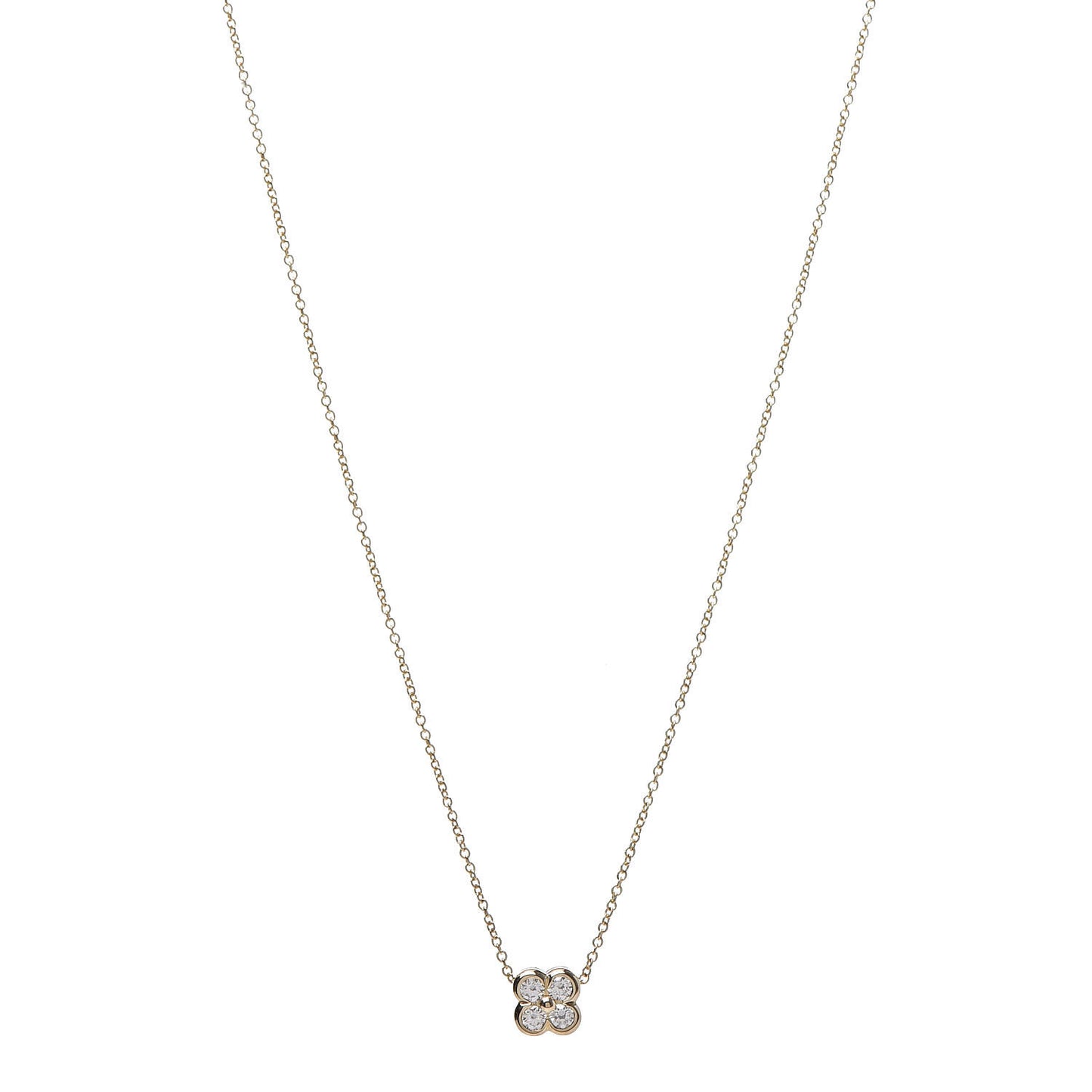 18K Yellow Gold Diamond Flower Pendant Necklace