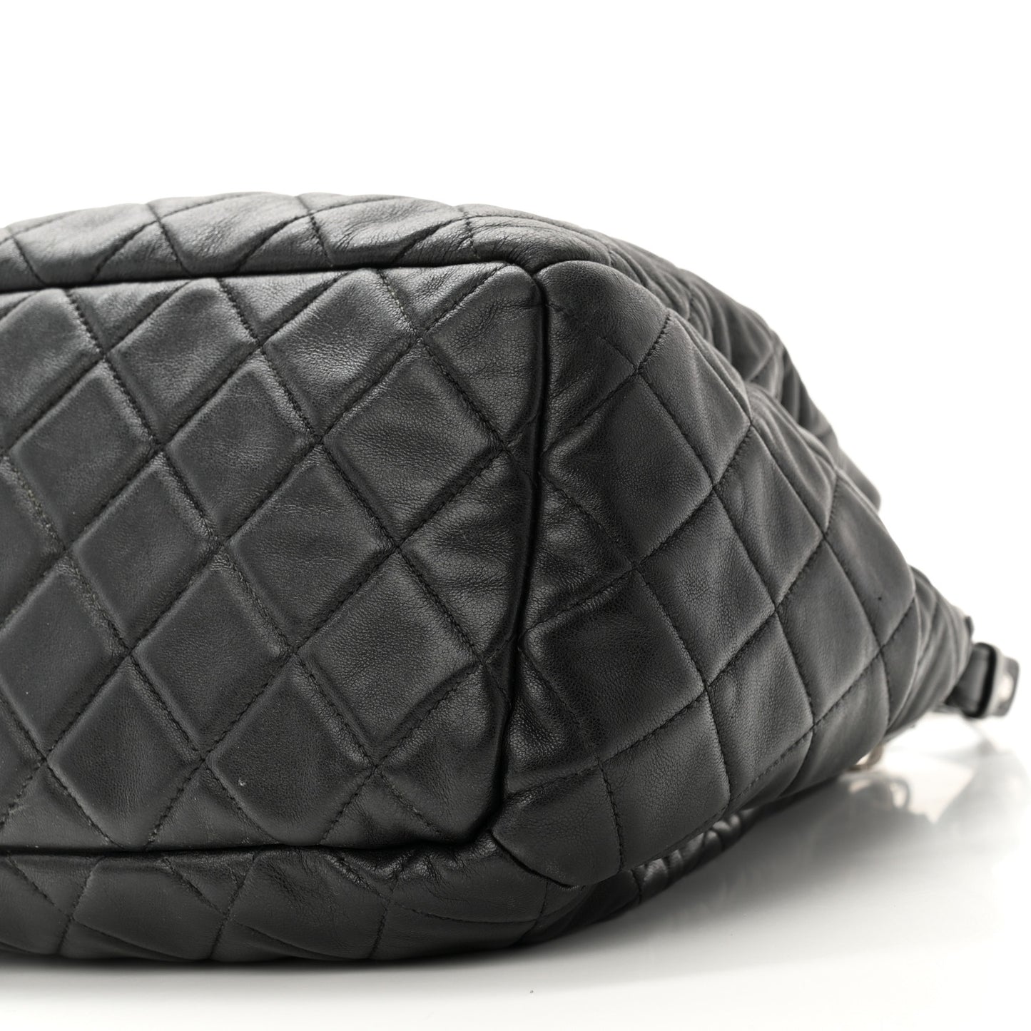 Lambskin Quilted CC Chain Bucket Drawstring Bag Black