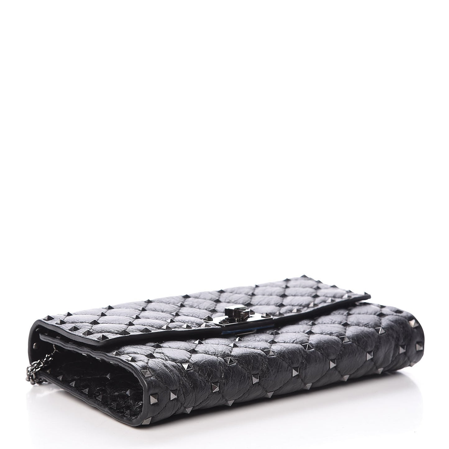 Craquele Nappa Rockstud Spike Wallet on Chain Black