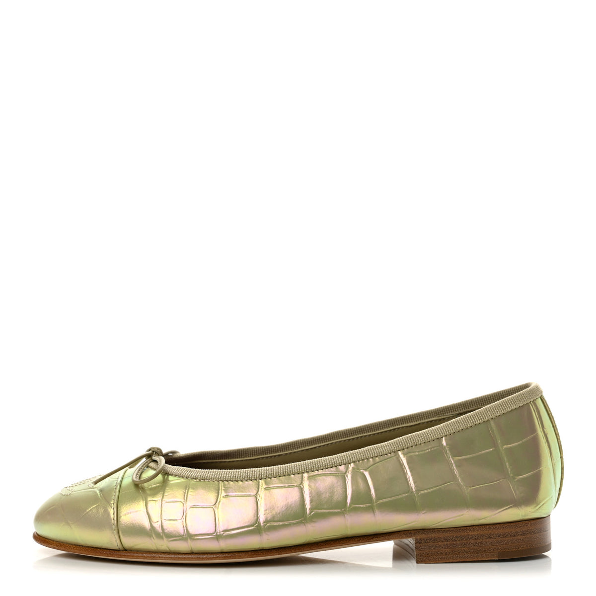 Chanel Iridescent Calfskin Crocodile Embossed Ballerina Flats 35 Yellow 1 of 10