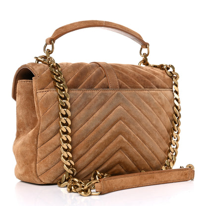 Saint Laurent Suede Matelasse Chevron Monogram Medium College Bag Cinnamon 3 of 22