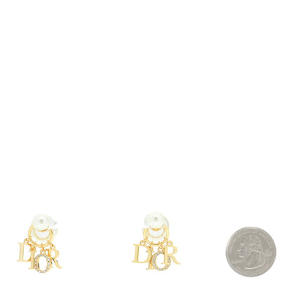 Christian Dior Pearl Crystal Tribal Logo Charms Earrings Gold 2 of 7