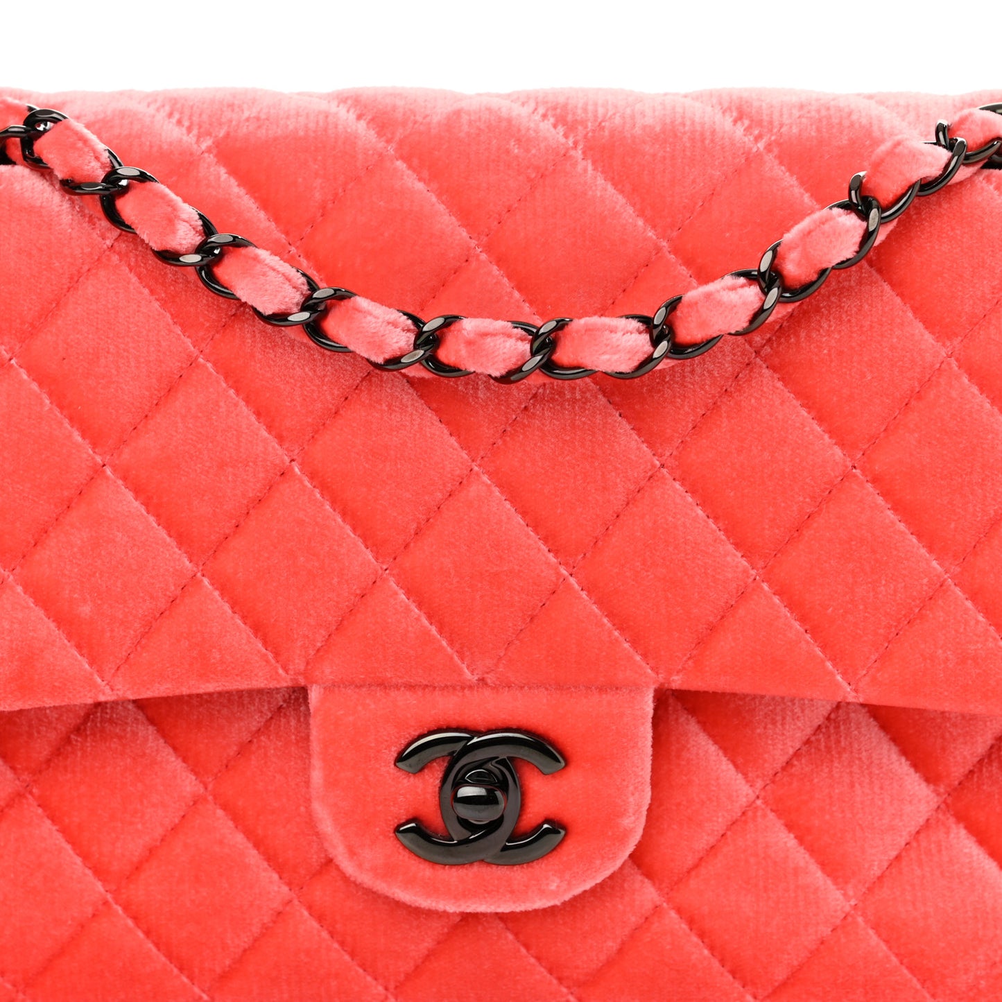 Velvet Quilted Medium Double Flap Coral