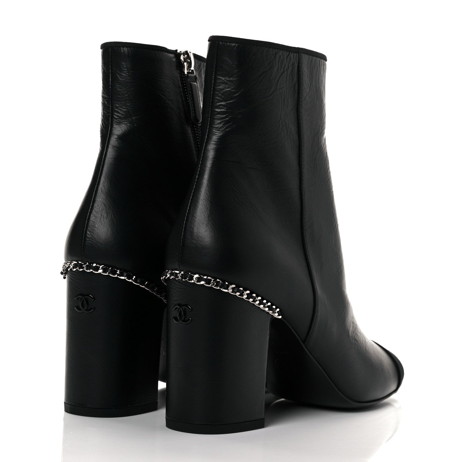 Chanel Crumpled Calfskin Cap Toe Chain Short Boots 39 Black 10 of 30