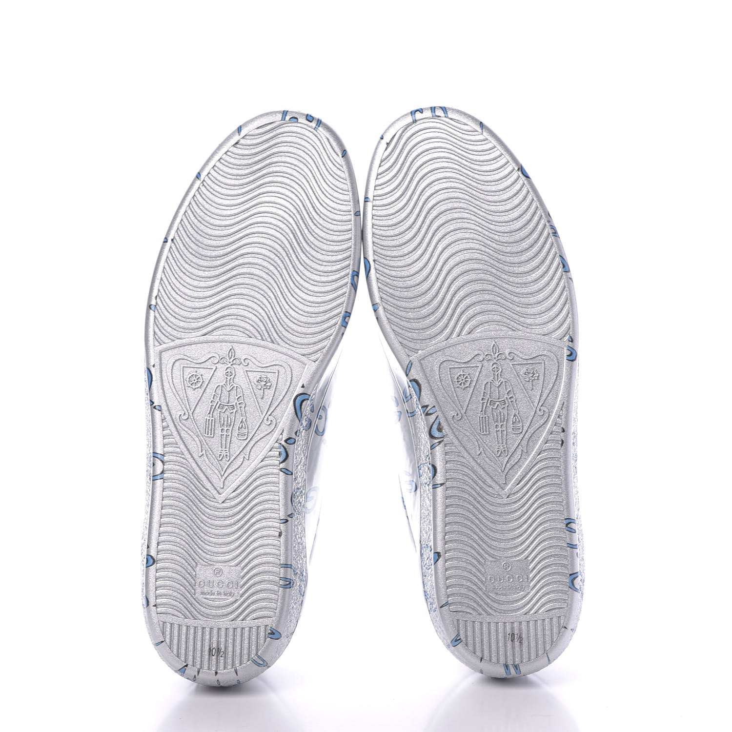 Gucci Miro Rubber Wax GucciGhost Print Mens New Ace Sneakers 10.5 Silver 6 of 11