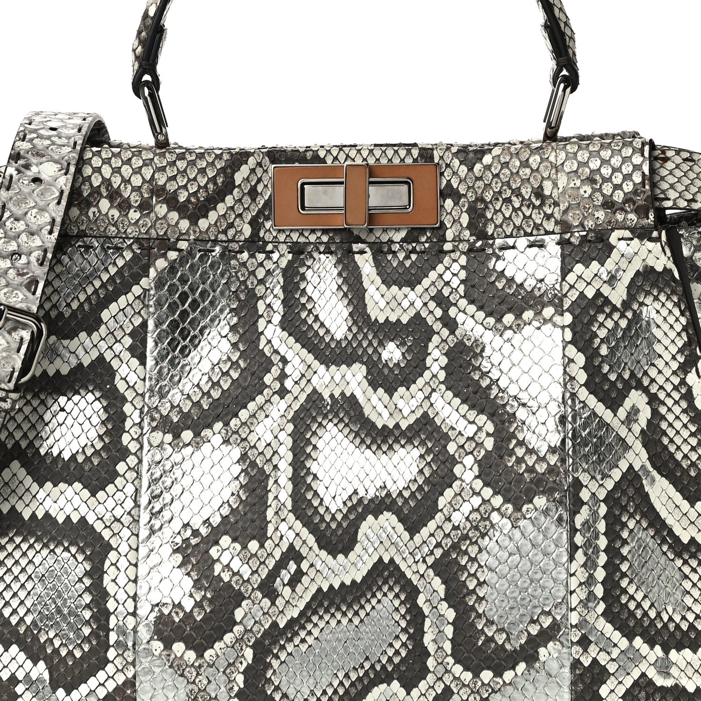 Python Selleria Medium Peekaboo Iconic Satchel Stone Silver