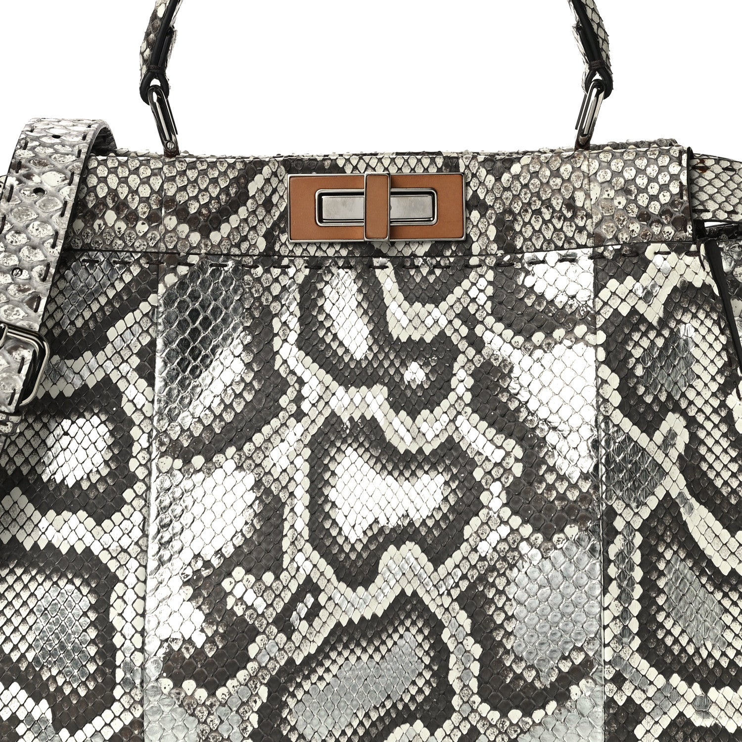 Fendi Python Selleria Medium Peekaboo Iconic Satchel Stone Silver 8 of 10