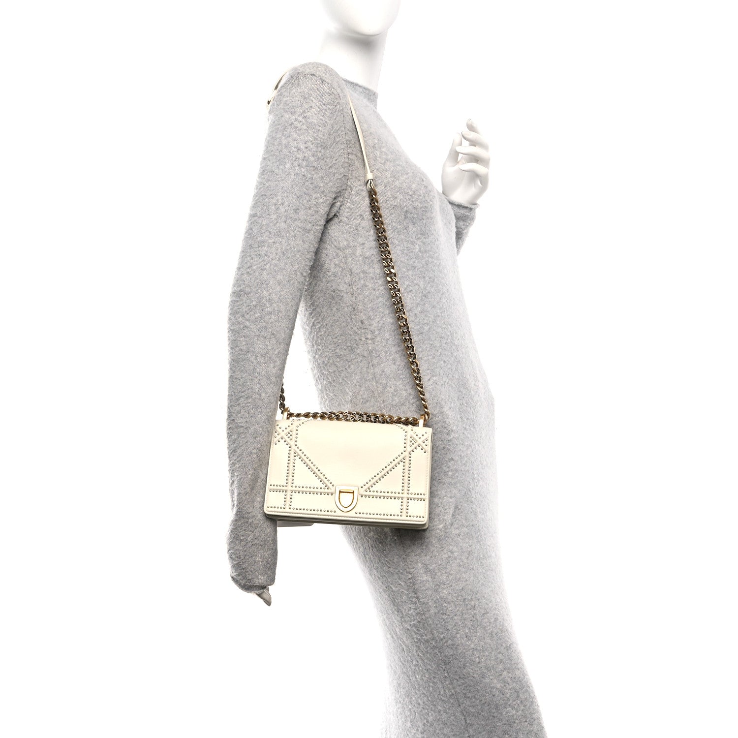 Christian Dior Lambskin Studded Small Diorama Flap Bag Latte 2 of 9