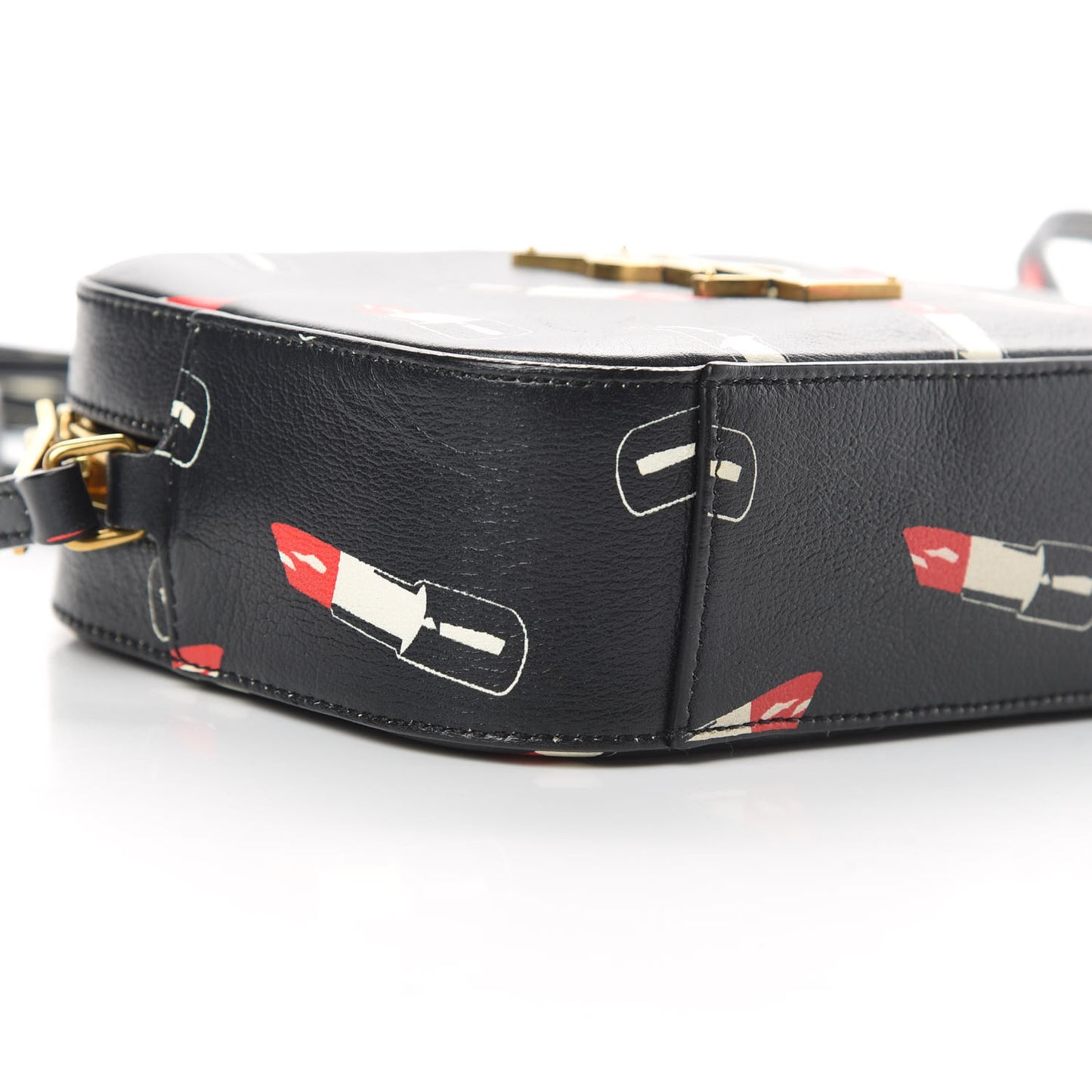 Calfskin Lipstick Print Small Monogram Camera Bag Black