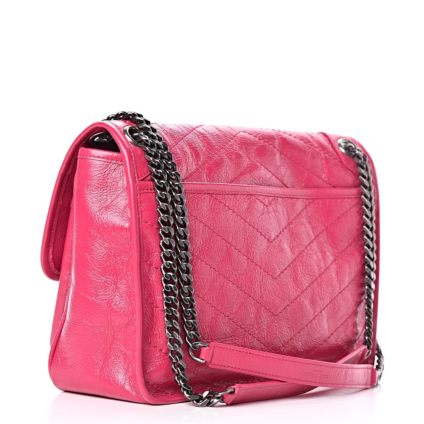 Crinkled Calfskin Matelasse Monogram Medium Niki Chain Satchel Freesia