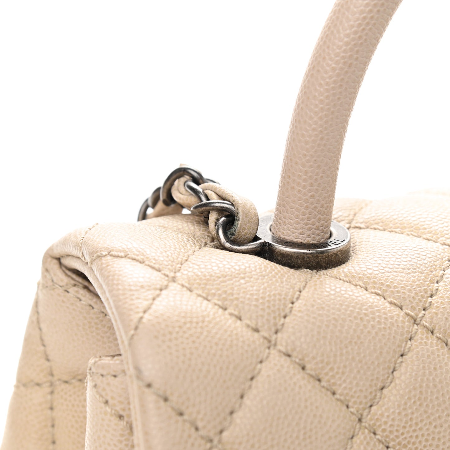 Caviar Quilted Small Coco Handle Flap Light Beige