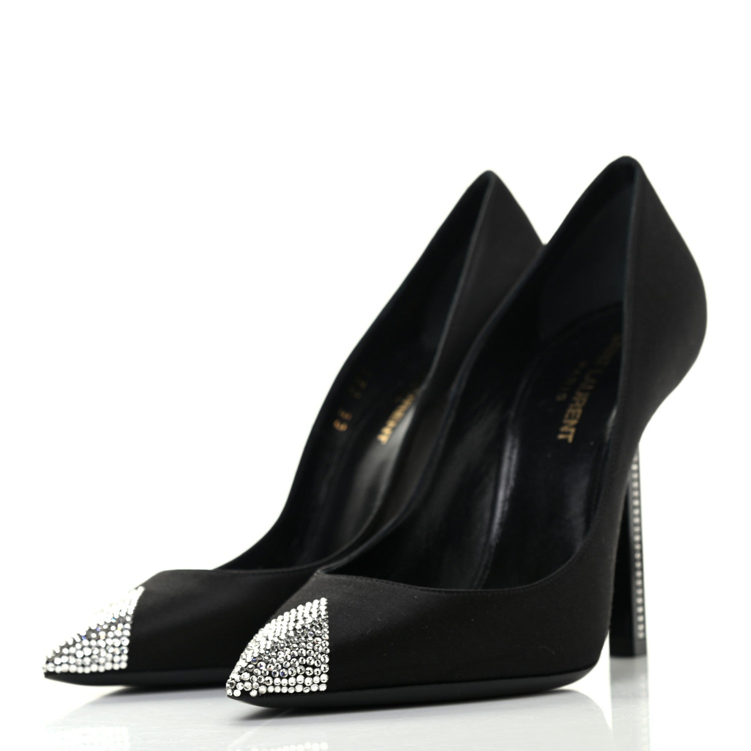 Saint Laurent Satin Crystal Embellished Tower 110 Pump 37.5 Black 6 of 20