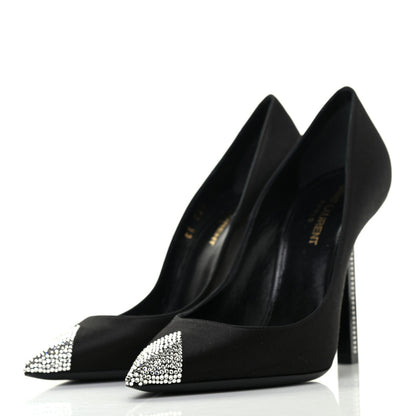 Saint Laurent Satin Crystal Embellished Tower 110 Pump 37.5 Black 6 of 20