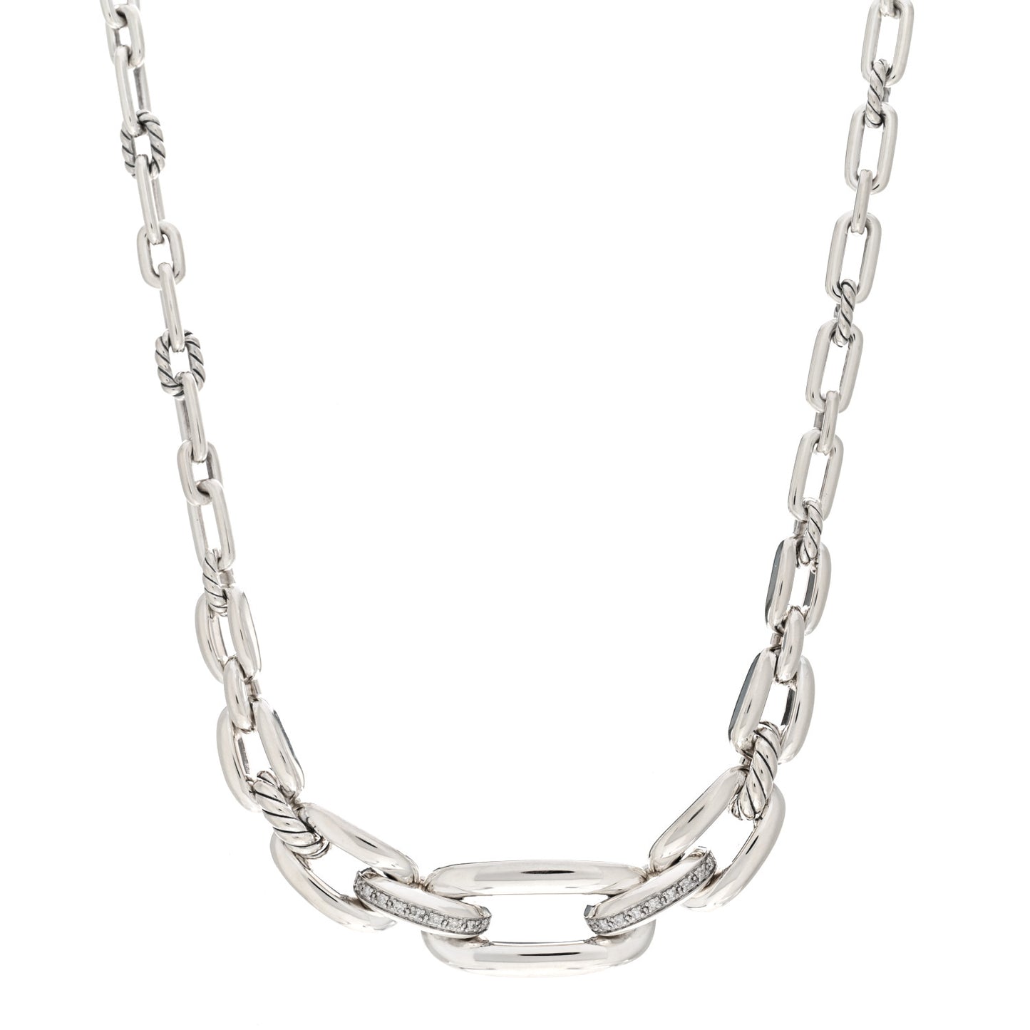 Sterling Silver Diamond Wellesley Link Toggle Necklace