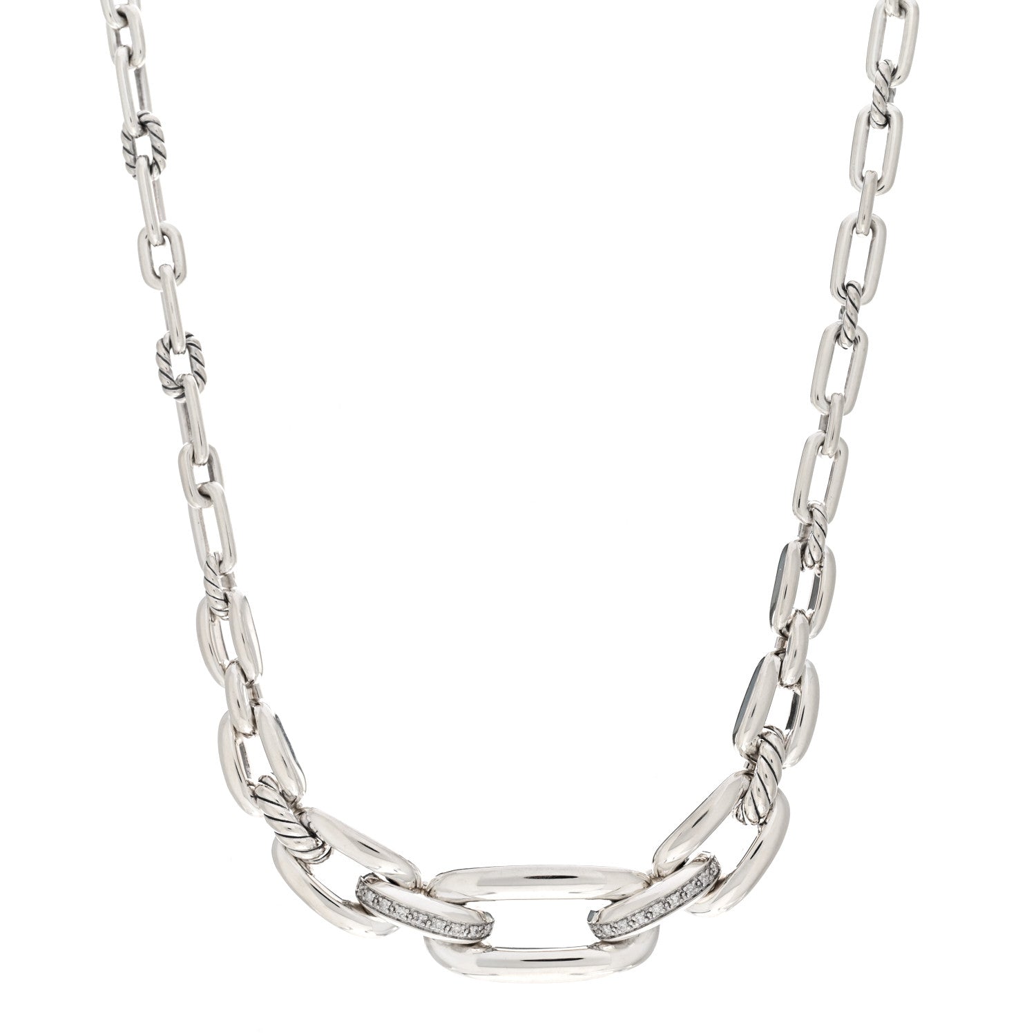 David Yurman Sterling Silver Diamond Wellesley Link Toggle Necklace 1 of 4