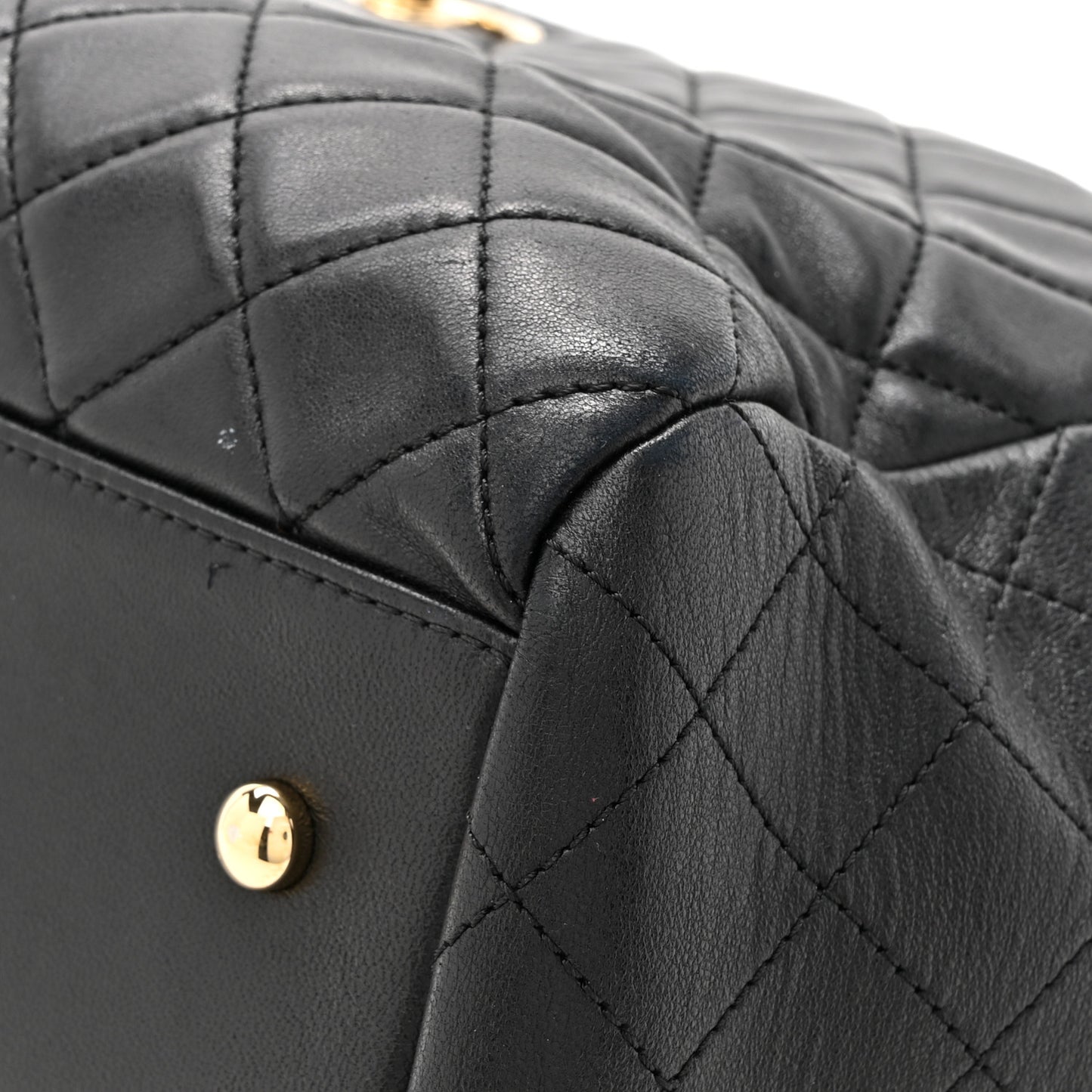 Lambskin Quilted Large Drawstring Bag Black