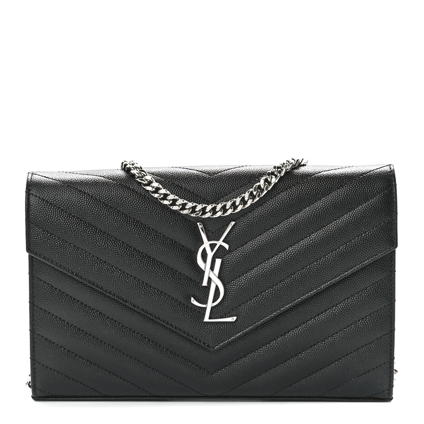 Grain De Poudre Matelasse Chevron Monogram Chain Wallet Black