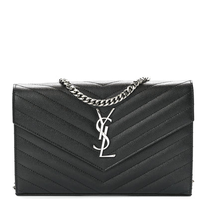 Saint Laurent Grain De Poudre Matelasse Chevron Monogram Chain Wallet Black 1 of 9