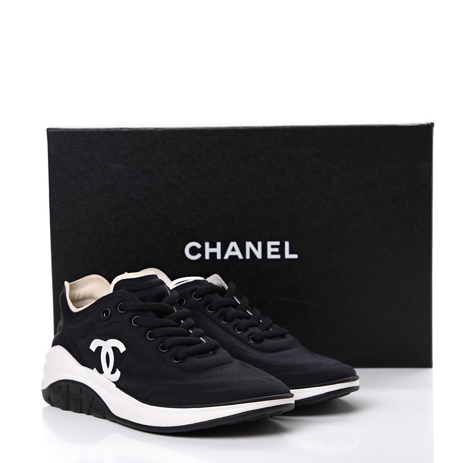 Chanel Lycra Womens CC Sneakers 35.5 Black 8 of 8