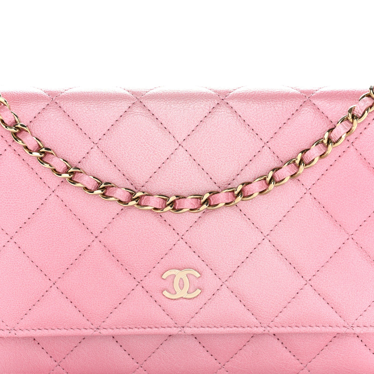Chanel Iridescent Calfskin Quilted Wallet On Chain WOC Rose Pink 9 of 13