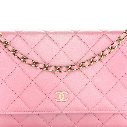 Chanel Iridescent Calfskin Quilted Wallet On Chain WOC Rose Pink 9 of 13