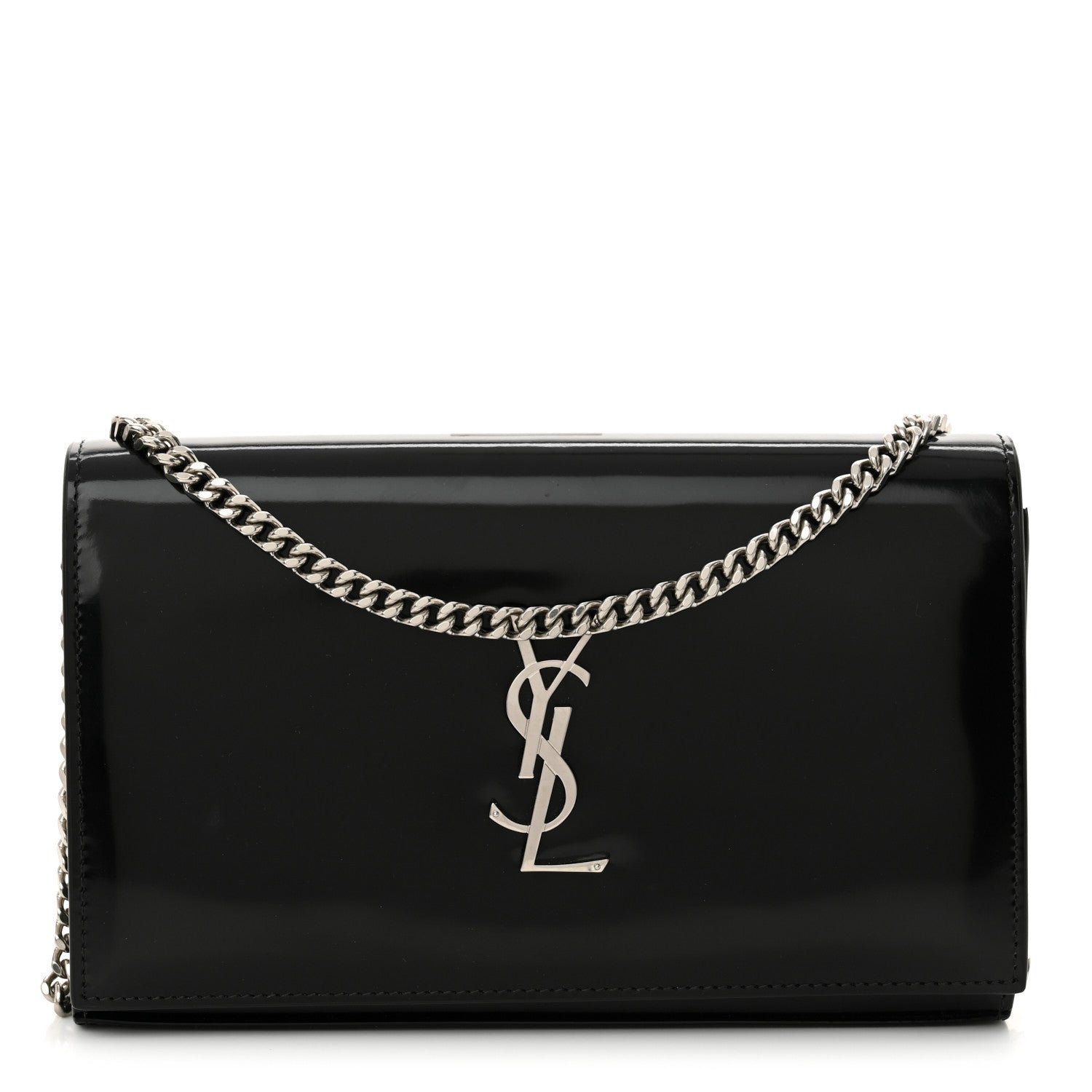Saint Laurent Glazed Calfskin Cassandre Wallet On Chain WOC Black 1 of 11