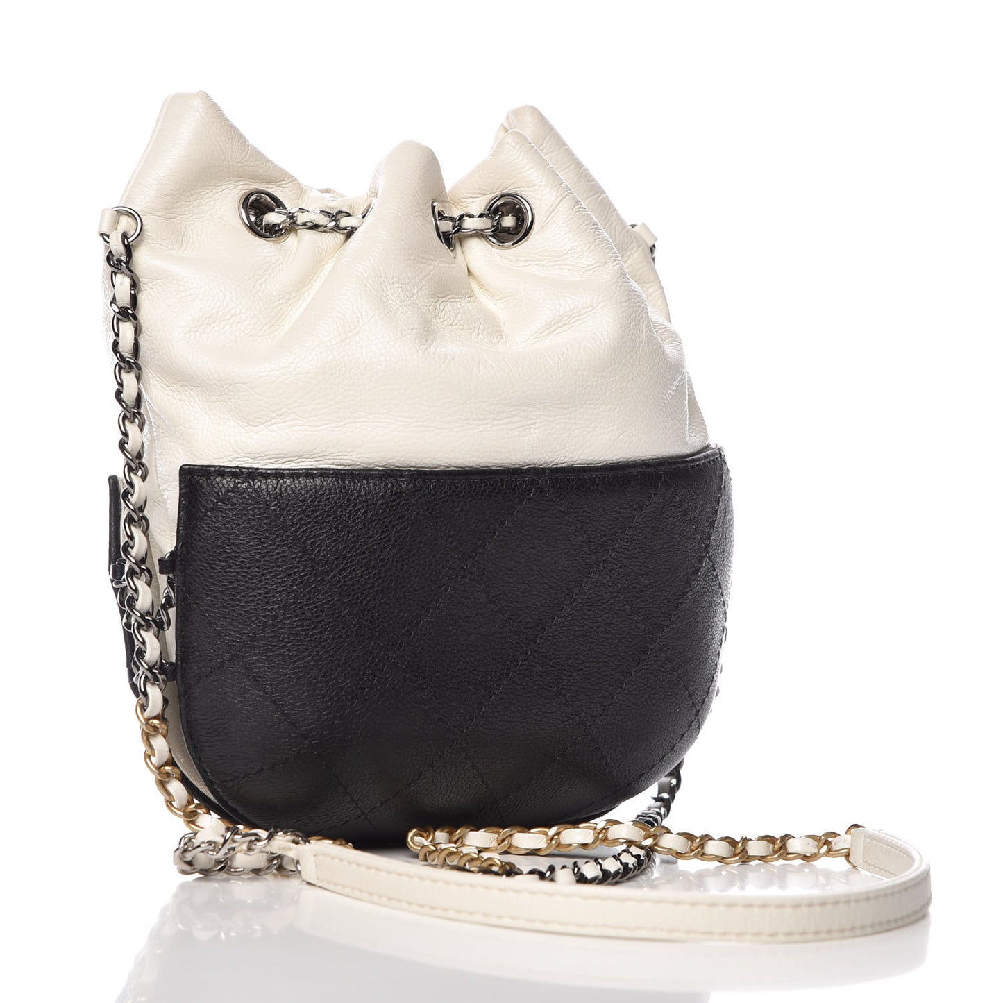 Aged Calfskin Quilted Small Gabrielle Bucket White Black