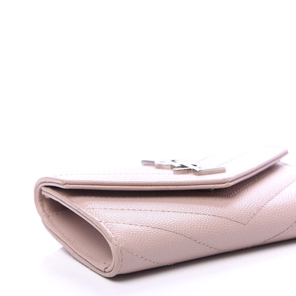 Saint Laurent Grain De Poudre Matelasse Chevron Small Monogram Envelope Wallet Pale Pink 6 of 8