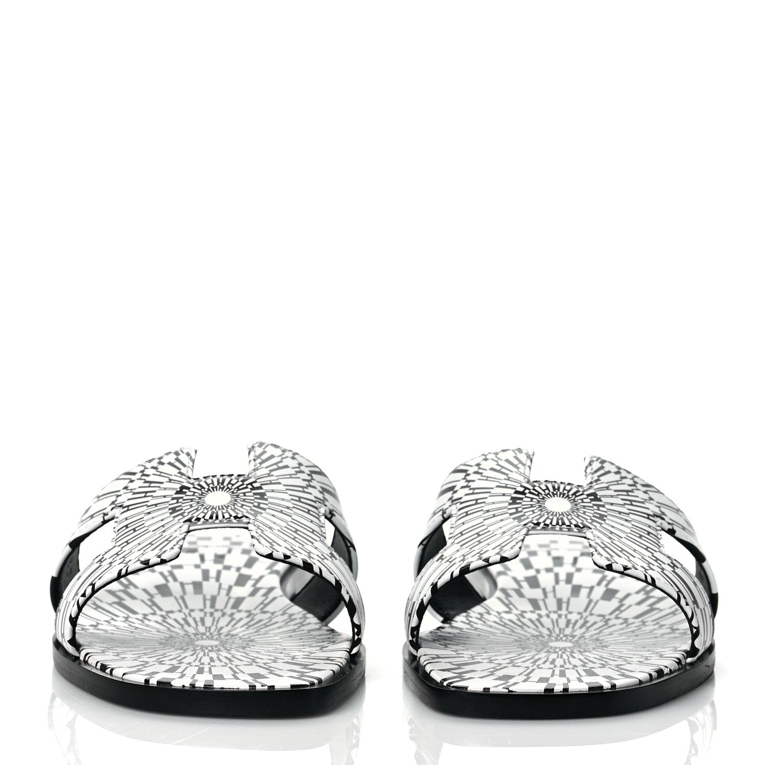 Hermes Calfskin Printed Op'H Oran Sandals 37 Black White 2 of 9