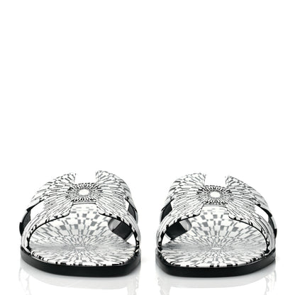 Hermes Calfskin Printed Op'H Oran Sandals 37 Black White 2 of 9
