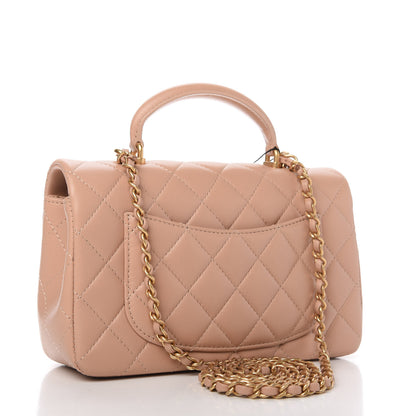 Chanel Lambskin Quilted Mini Top Handle Rectangular Flap Beige 3 of 11