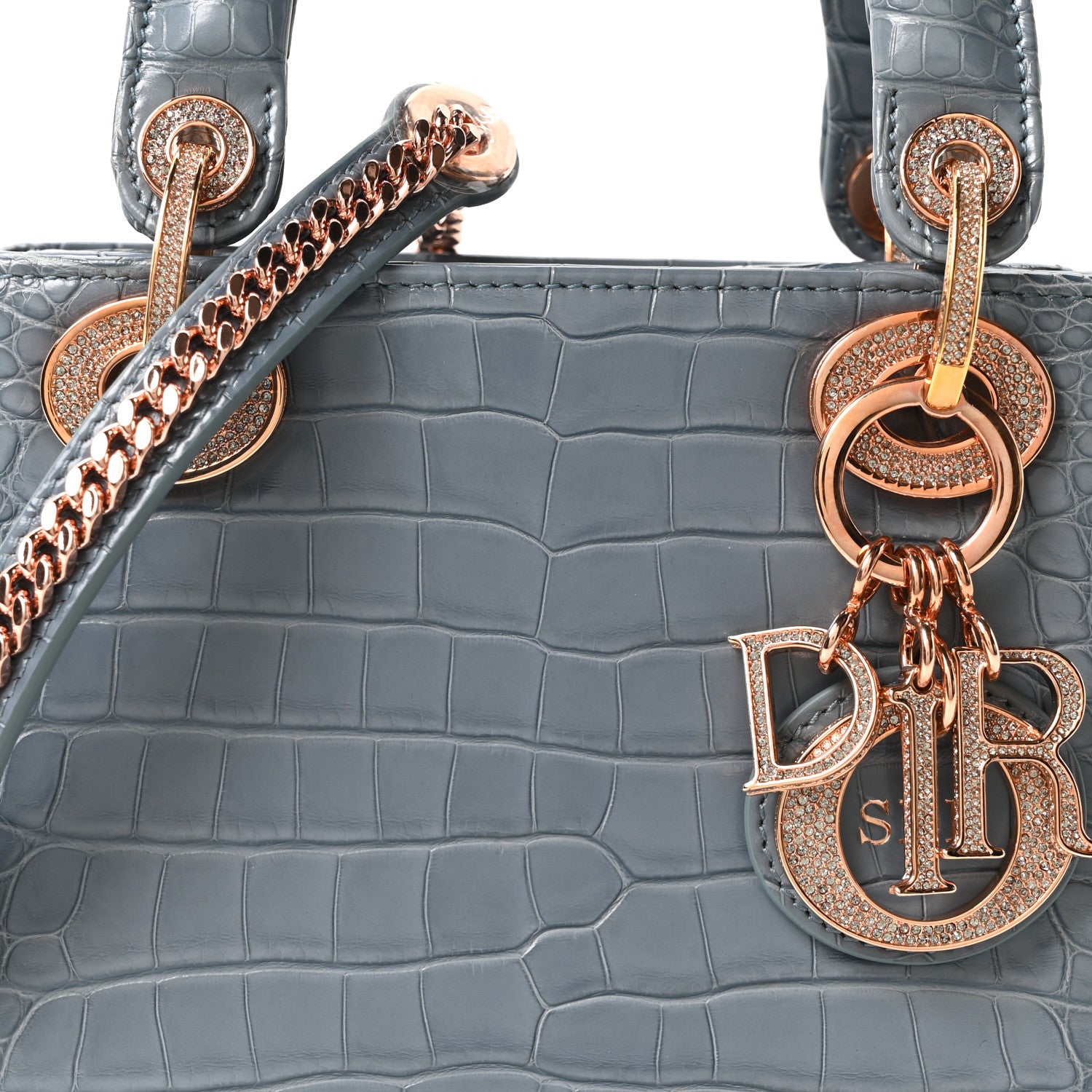 Christian Dior Alligator Crystal Mini Lady Dior Blue 8 of 10