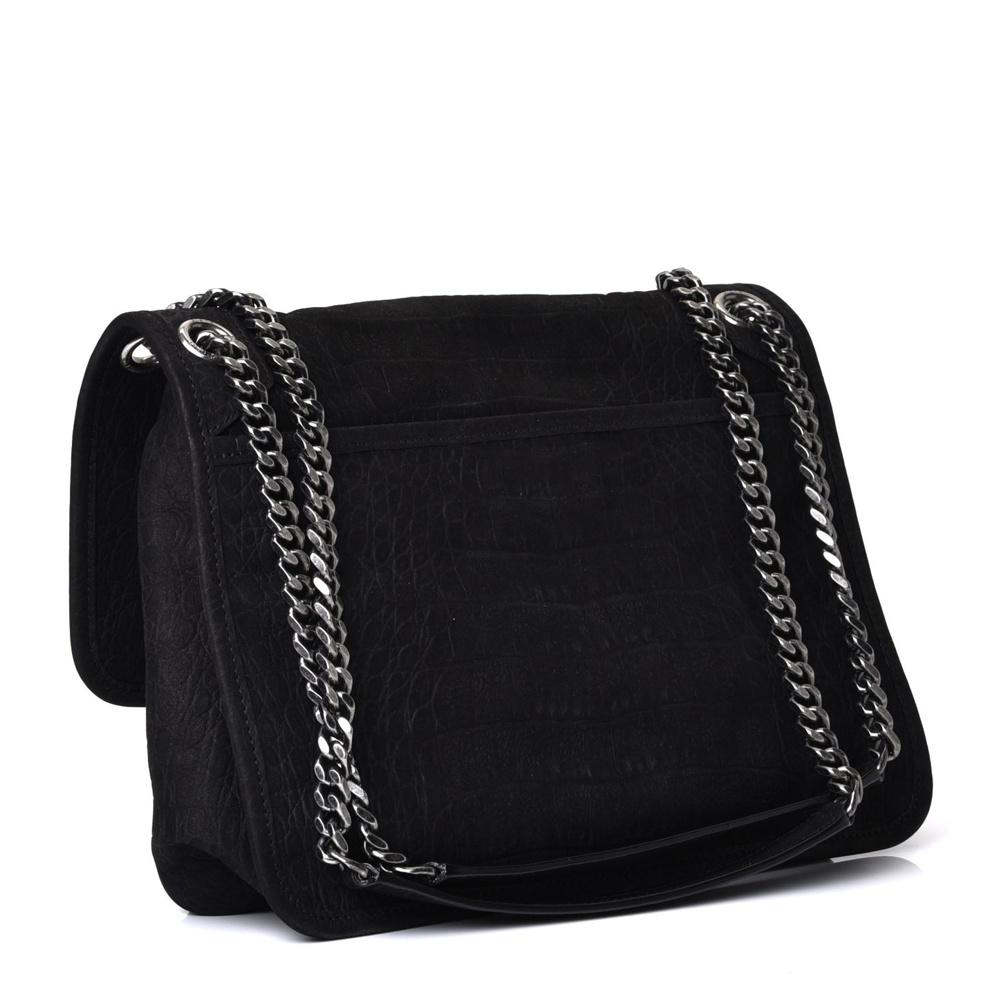 Nubuck Crocodile Embossed Monogram Medium Niki Chain Satchel Black