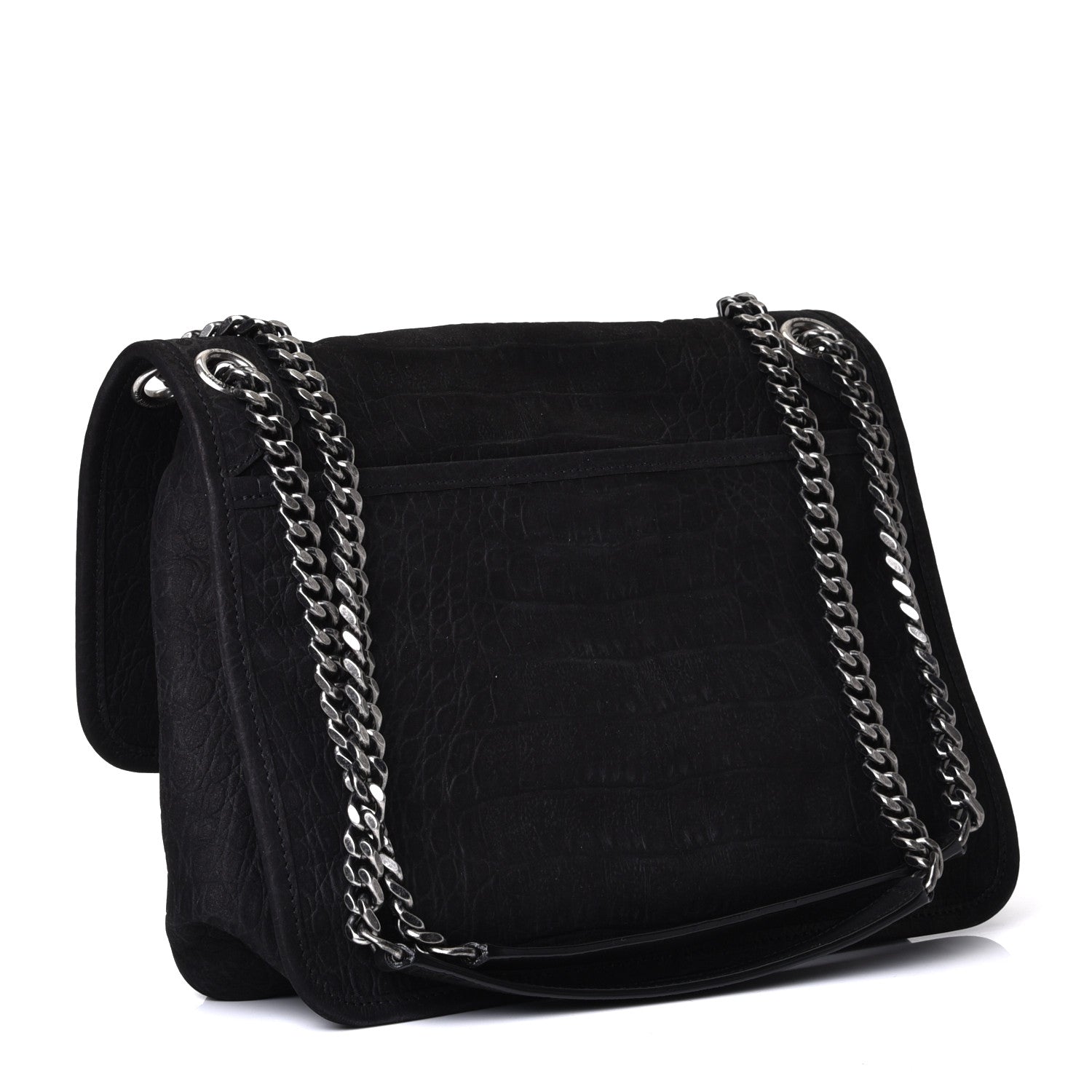 Saint Laurent Nubuck Crocodile Embossed Monogram Medium Niki Chain Satchel Black 3 of 10