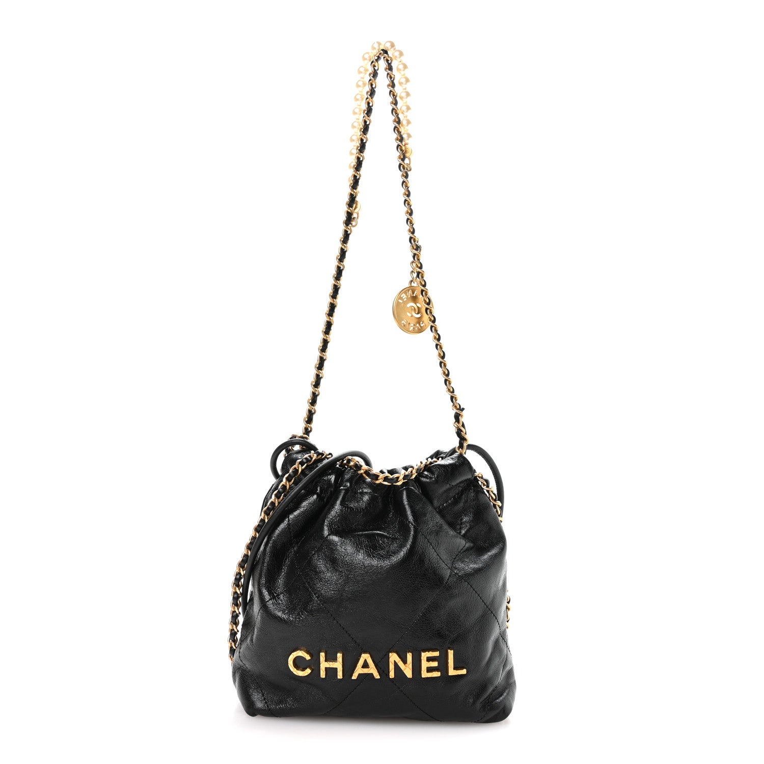 Chanel Shiny Crumpled Calfskin Quilted Pearl Mini Chanel 22 Black 1 of 10