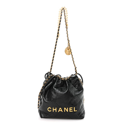 Chanel Shiny Crumpled Calfskin Quilted Pearl Mini Chanel 22 Black 1 of 10