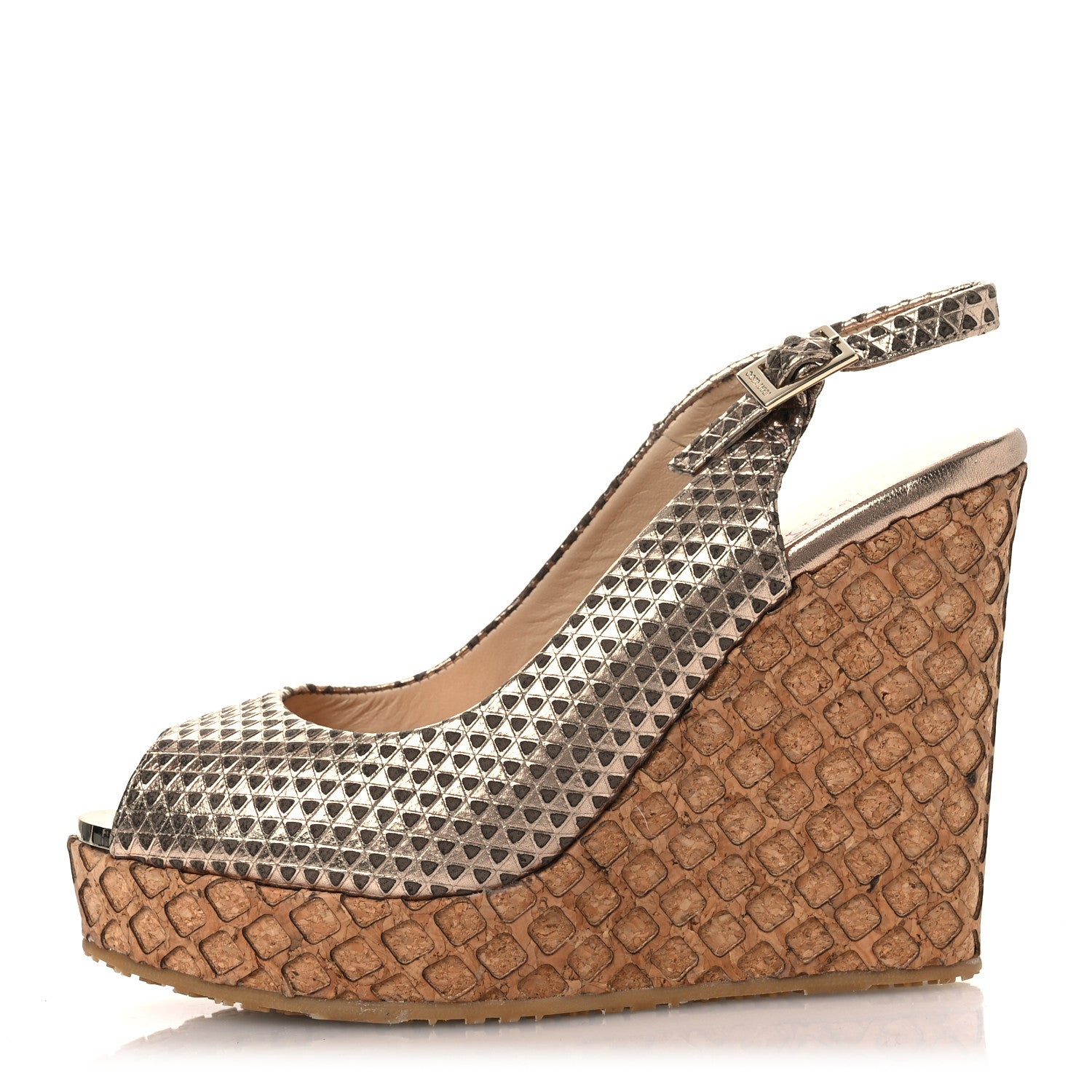 Jimmy Choo Metallic Embossed Calfskin Pacific 120mm Peep-Toe Cork