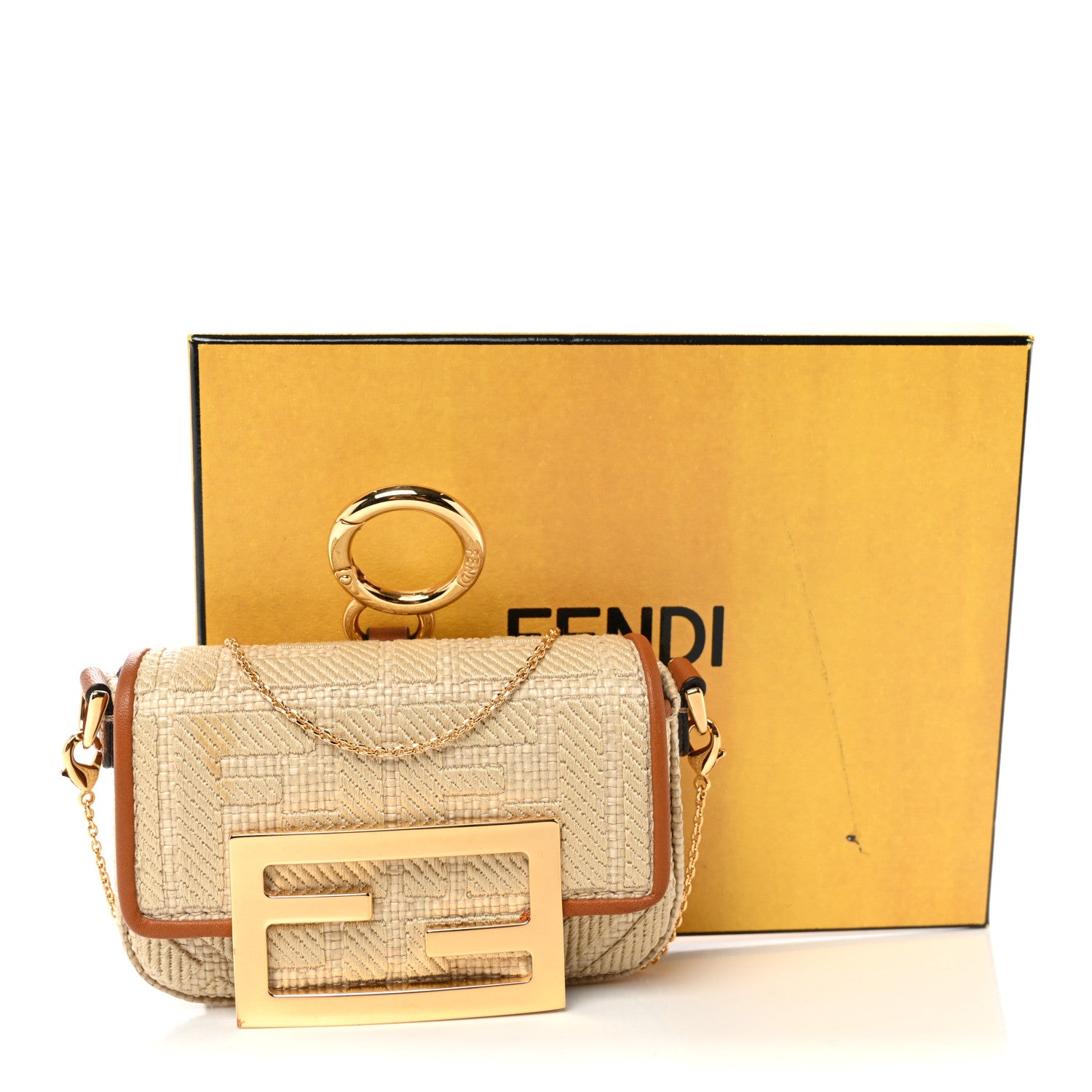 Fendi Raffia Vitello King Lucido FF Embroidered Nano Maxi Buckle Baguette Charm Alchemy Brandy 12 of 12