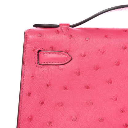 Hermes Ostrich Kelly Pochette Clutch Rose Tyrien 12 of 29