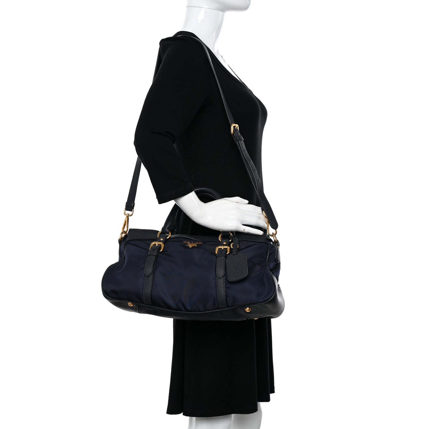 Tessuto Nylon Vitello Daino Shopping Satchel Bleu