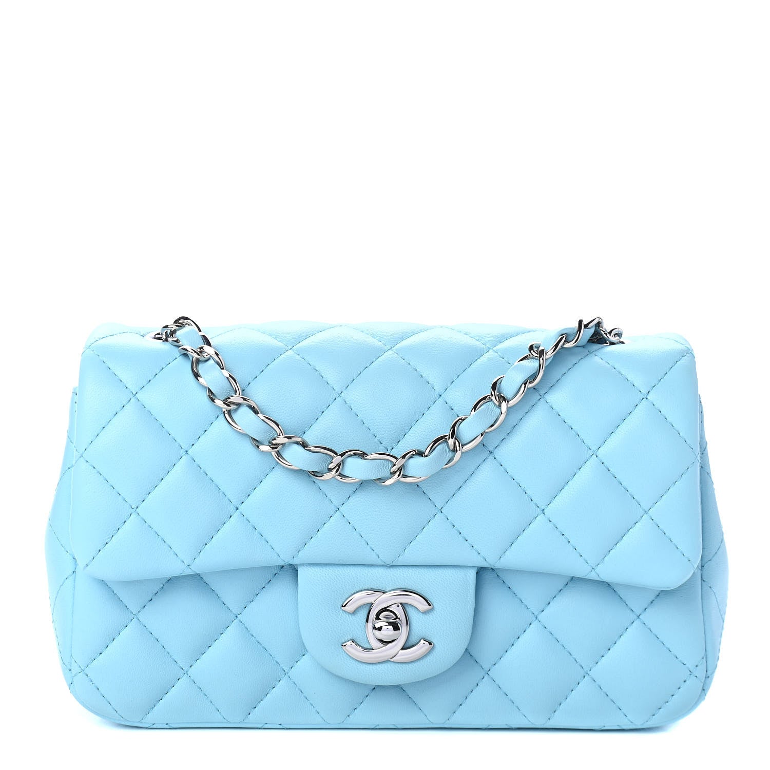 Chanel Lambskin Quilted Mini Rectangular Flap Neon Blue 1 of 4