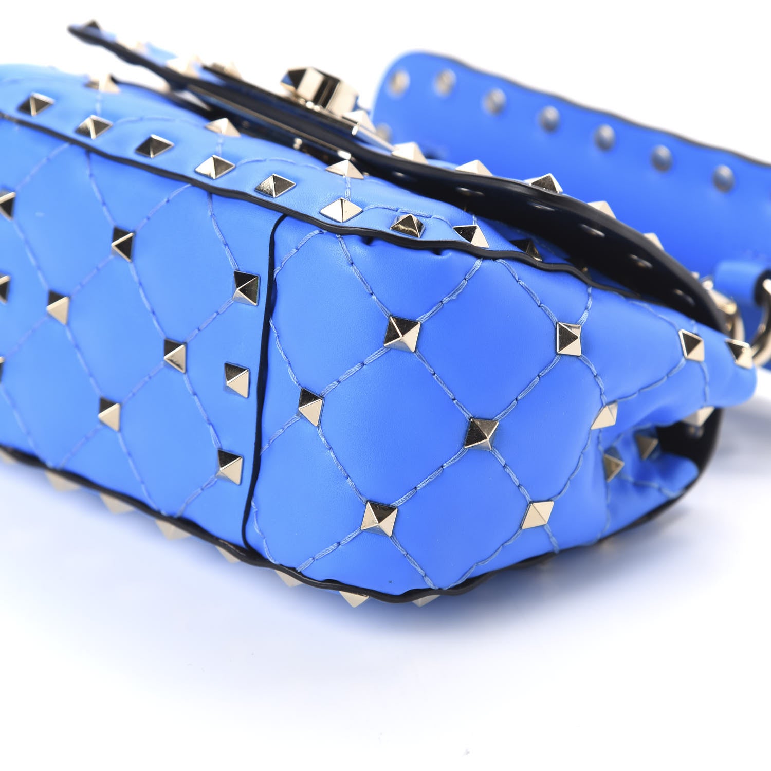 Valentino Garavani Calfskin Micro Rockstud Spike Shoulder Bag Blue Fluo 7 of 9