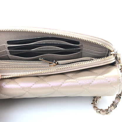 Chanel Iridescent Caviar Quilted Flap Phone Holder With Chain Beige 6 of 10