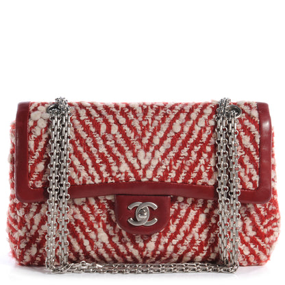 Chanel Chevron Tweed Medium Flap Red White 1 of 8