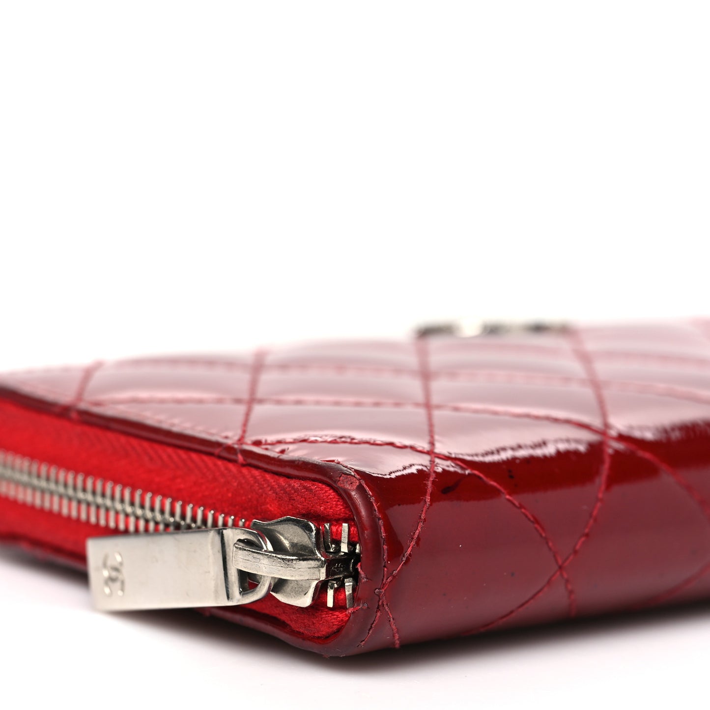 Patent Quilted Brilliant Zip Around Wallet Red