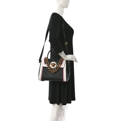 Versace Calfskin Medusa Whipstitch Medium La Medusa Top Handle Handbag Black White 2 of 7