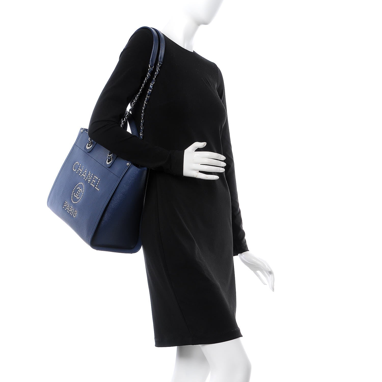 Chanel Caviar Small Studded Deauville Tote Navy 2 of 8