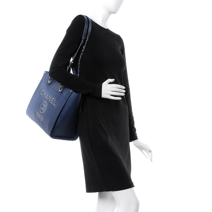 Chanel Caviar Small Studded Deauville Tote Navy 2 of 8