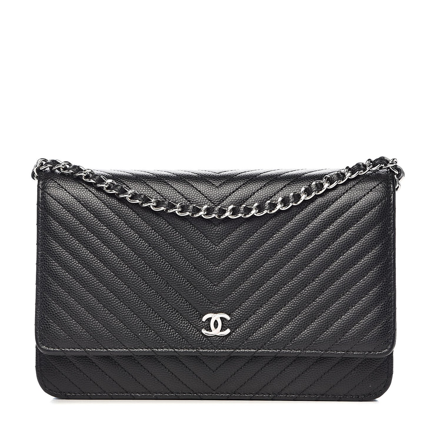 Caviar Chevron Quilted Wallet On Chain WOC Black