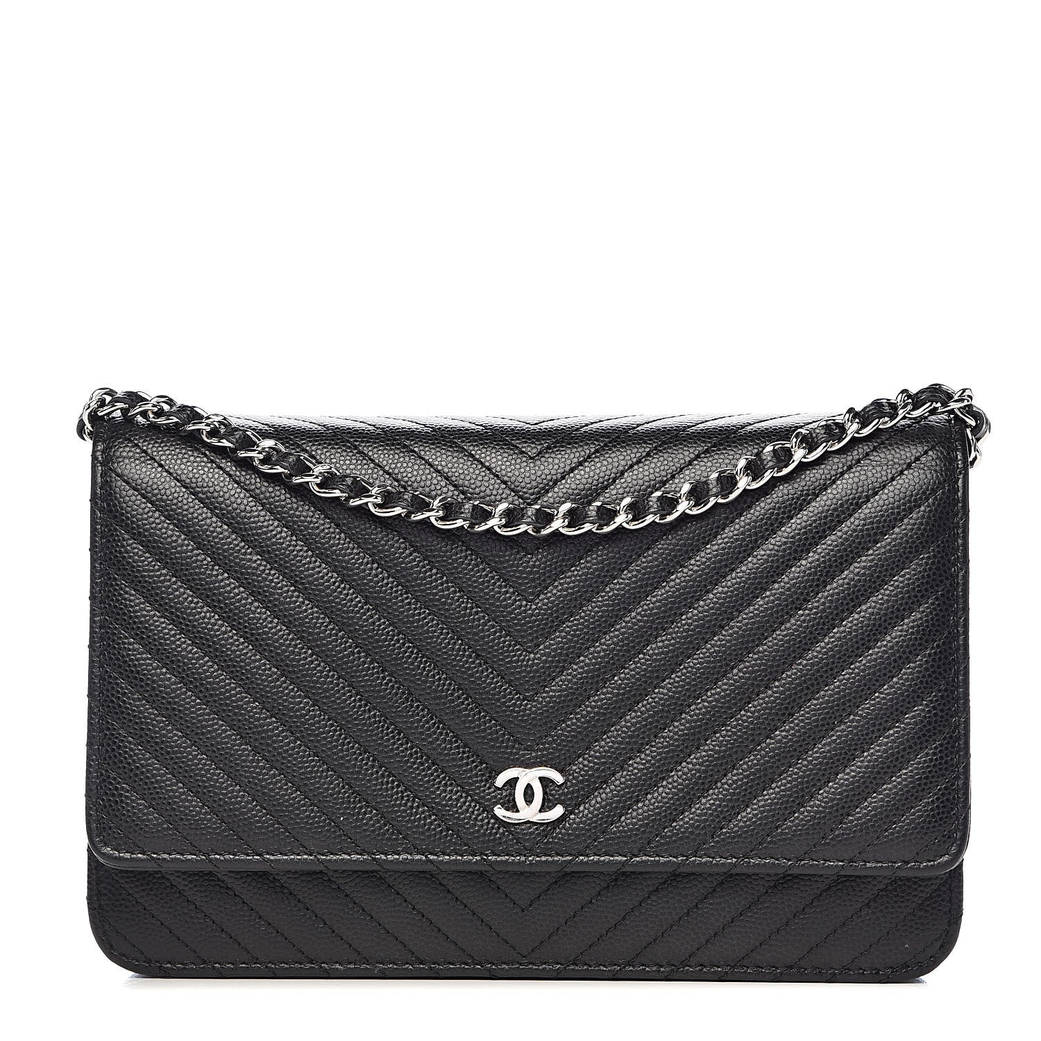 Chanel Caviar Chevron Quilted Wallet On Chain WOC Black 1 of 19